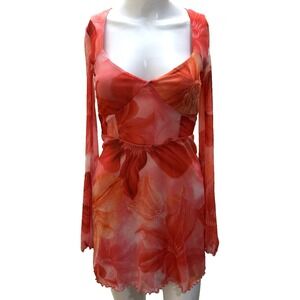 Pretty Little Thing Woman Y2K Babydoll Mesh Mini Dress Size 2 Sheer Floral Fairy